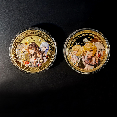 金属卡通动漫电影游戏明星寺庙神像原神唐老鸭母老鼠彩印镀金纪念章徽章定制图2