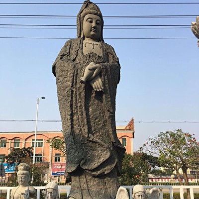 石雕三十三观音佛像 青石关公韦陀菩萨 寺庙石雕观音像佛像汉白玉惠安图3