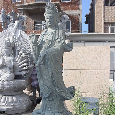 石雕三十三观音佛像 青石关公韦陀菩萨 寺庙石雕观音像佛像汉白玉惠安图6