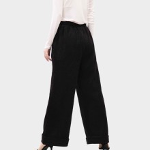 温碧霞代言IRENENA服装品牌高腰丝绒阔腿裤黑色均码休