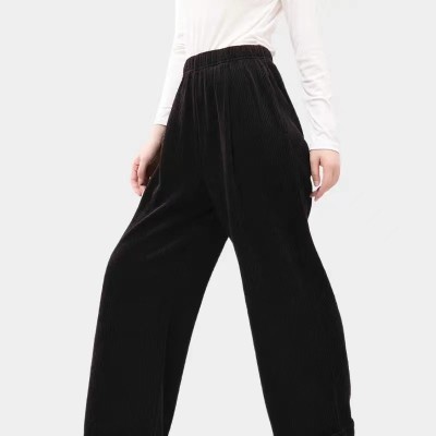 温碧霞代言IRENENA服装品牌高腰丝绒阔腿裤黑色均码休闲裤图2