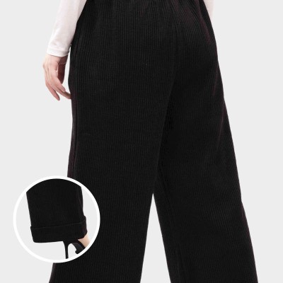 温碧霞代言IRENENA服装品牌高腰丝绒阔腿裤黑色均码休闲裤图3