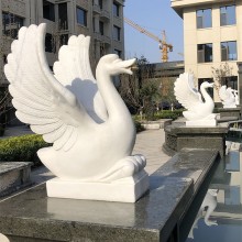 石雕喷水天鹅汉白玉户外水池动物喷泉