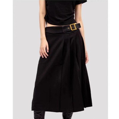 温碧霞代言IRENENA服装品牌时尚呢子半身裙黑色百褶休闲裙图2