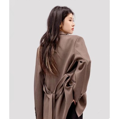 温碧霞代言IRENENA服装品牌羊毛长袖女西装中长款翻领外套图2