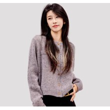 温碧霞代言IRENENA服装品牌雪花纹羊毛开衫长袖外套针