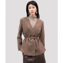 温碧霞代言IRENENA服装品牌双排扣束腰女西装V领羊毛外