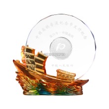 水晶帆船模型摆件，水晶一帆风顺工艺品，乔迁仪式纪念品，新居乔