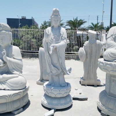 福建花岗岩石雕观音菩萨 芝麻白633石头观音 寺庙放生池滴水观音菩萨像图2