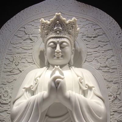 定做一尊石雕地藏菩萨 4米高石雕地藏出家相 手持锡杖三面地藏王图6