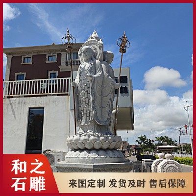 福建花岗岩石雕地藏菩萨 青石三面地藏王菩萨带背光 户外大型石雕图2