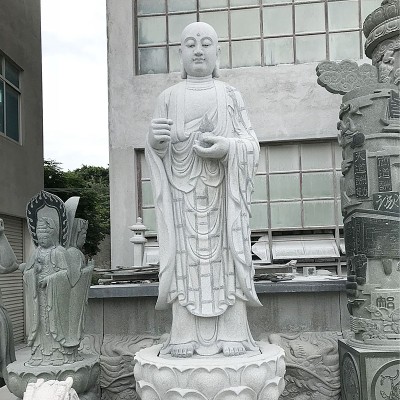 福建花岗岩石雕地藏菩萨 青石三面地藏王菩萨带背光 户外大型石雕图6