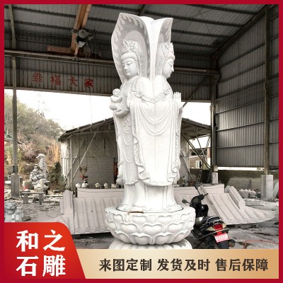 寺庙常见的石雕观音菩萨造型定做 观音坐莲样式 滴水观音送子观音像图6