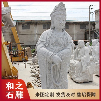 福建佛像石雕厂家供应 各种石雕观音菩萨样式 带背光观音坐莲流水摆件图7