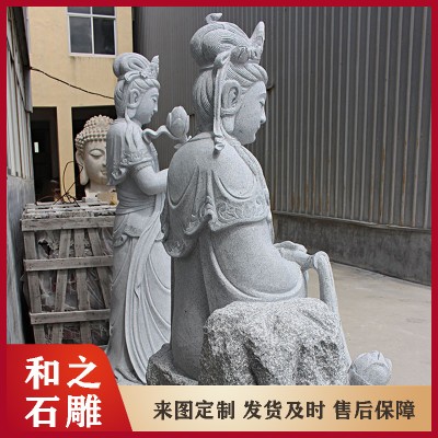 福建佛像石雕厂家供应 各种石雕观音菩萨样式 带背光观音坐莲流水摆件图6