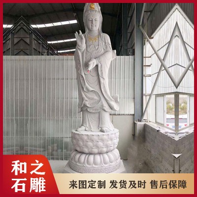 福建花岗岩石雕观音像定制 G603芝麻白石雕送子观音菩萨 各种石头观音图4