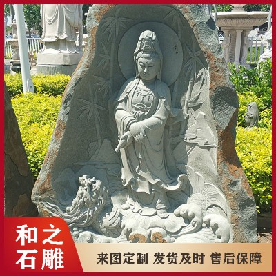 花岗岩石雕观音菩萨定做 芝麻白观音坐莲样式 寺庙景区送子观音菩萨石像图6