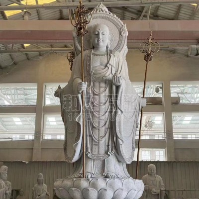 花岗岩三面地藏王菩萨石雕像 青石仿古玄奘人物石雕像 墓地陵园石雕图3