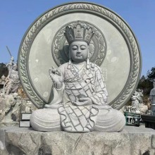 寺庙石雕地藏菩萨雕塑图片 天然石头刻地藏脚踩莲花骑谛听光头地藏