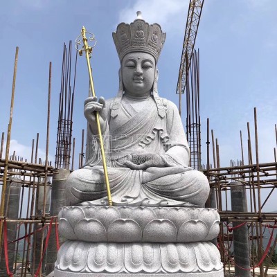 寺庙石雕地藏菩萨雕塑图片 天然石头刻地藏脚踩莲花骑谛听光头地藏图2