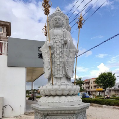 寺庙石雕地藏菩萨雕塑图片 天然石头刻地藏脚踩莲花骑谛听光头地藏图3