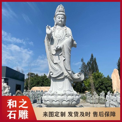 花岗岩石雕观音菩萨定做 寺庙佛堂小型汉白玉石材雕刻观音像 样式多图4