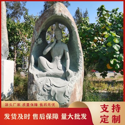 633石材雕刻观音寓意 寺庙青石乘龙观音鳌鱼观音菩萨石像 手工雕刻图4