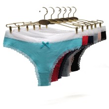 厂家跨境temu外贸女士内裤 螺纹棉蕾丝边纯色丁字裤内裤女Panties