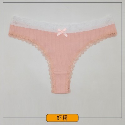 厂家跨境temu外贸女士内裤 螺纹棉蕾丝边纯色丁字裤内裤女Panties图3