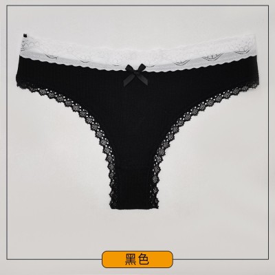 厂家跨境temu外贸女士内裤 螺纹棉蕾丝边纯色丁字裤内裤女Panties图5