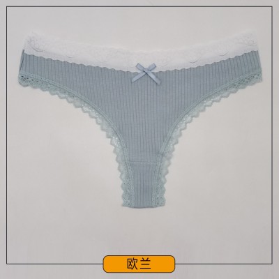 厂家跨境temu外贸女士内裤 螺纹棉蕾丝边纯色丁字裤内裤女Panties图2