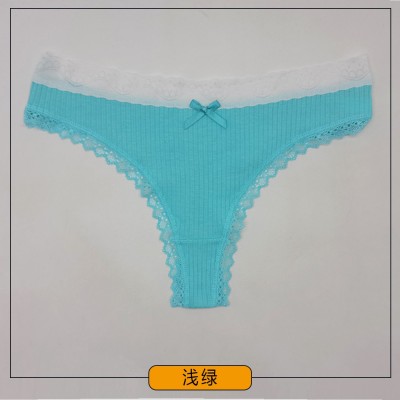 厂家跨境temu外贸女士内裤 螺纹棉蕾丝边纯色丁字裤内裤女Panties图4
