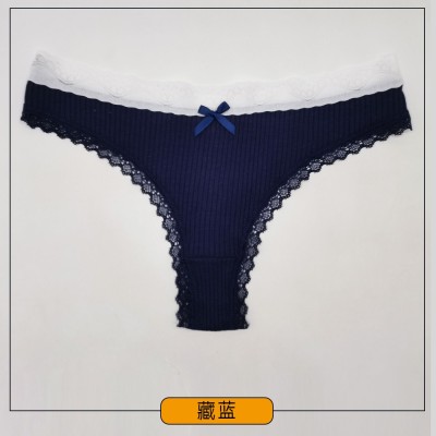 厂家跨境temu外贸女士内裤 螺纹棉蕾丝边纯色丁字裤内裤女Panties图7