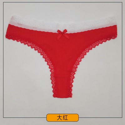 厂家跨境temu外贸女士内裤 螺纹棉蕾丝边纯色丁字裤内裤女Panties图6