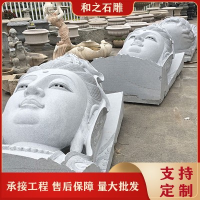 花岗岩石雕观音雕塑 芝麻白石头观音菩萨图片 青石仿古石雕观音图3